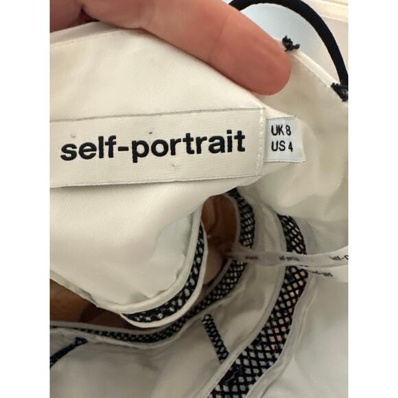 Self-Portrait Swiss Dot Pleated Chiffon Midi Dress White Black Size 4 - Picture 5 of 15